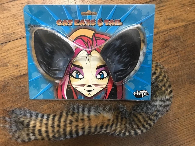 CAT EARS & Tail Furry Costume Set LYNX Brown Black Striped Wildcat