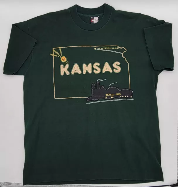 Vintage Fruit Of Loom Kansas T Shirt Made USA Single Stitch Aplique Embroidered