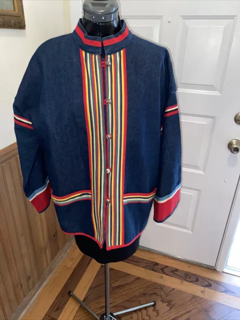 Hill Tribe Jacket WOMENS M Jingle Button Blue Denim Stripes