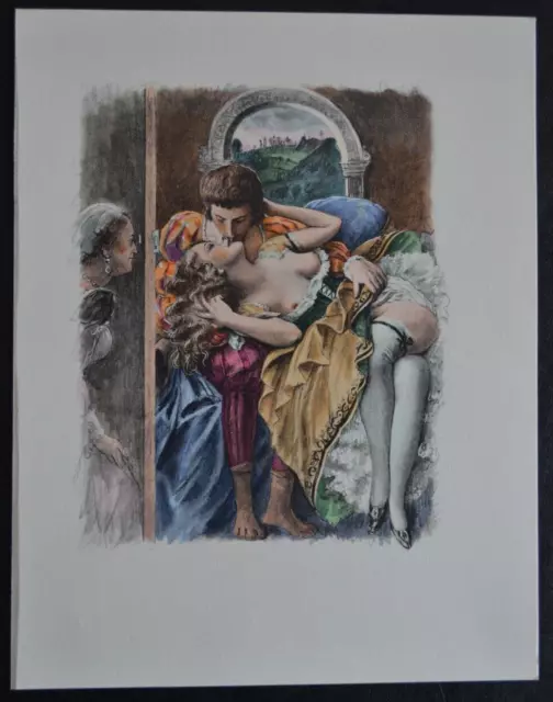 Lithographie Erotique Vers 1950 Femme Nue Erotisme Curiosa Baiser Romantisme