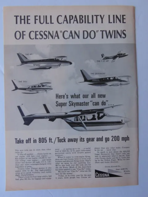 1965 CESSNA AIRPLANES vintage art print ad