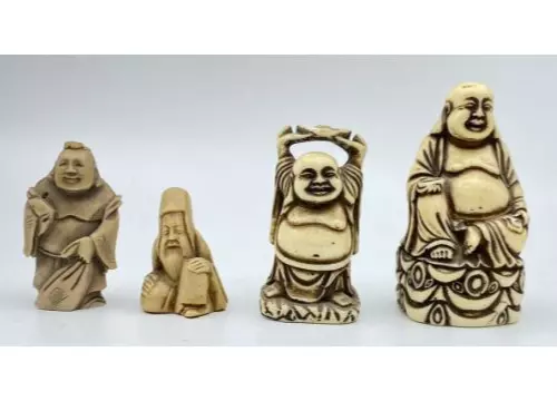 4 Exclusive Figuren japanische Darstellung Buddha Netsuke , Höhe bis 7cm  /"859