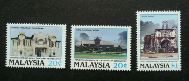 Malaysia 1989 ERKLÄRUNG VON MALAKKA ALS HISTORISCHE STADT Komplett 3V...