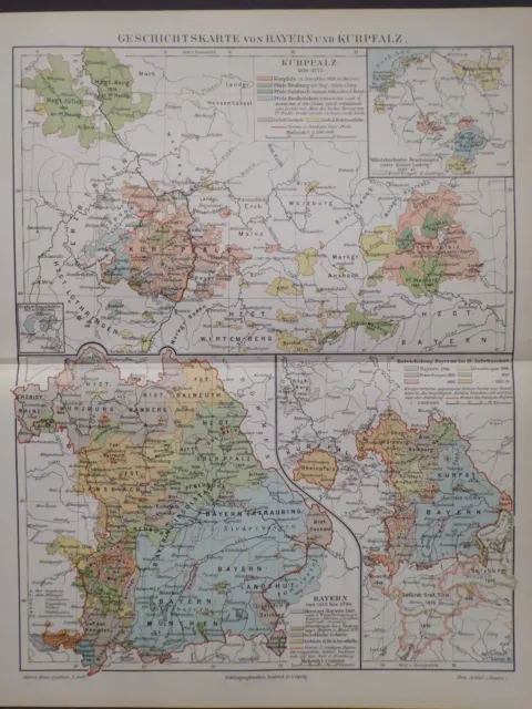 Landkarte Geschichtskarte von Bayern und Kurpfalz, Meyer 1896