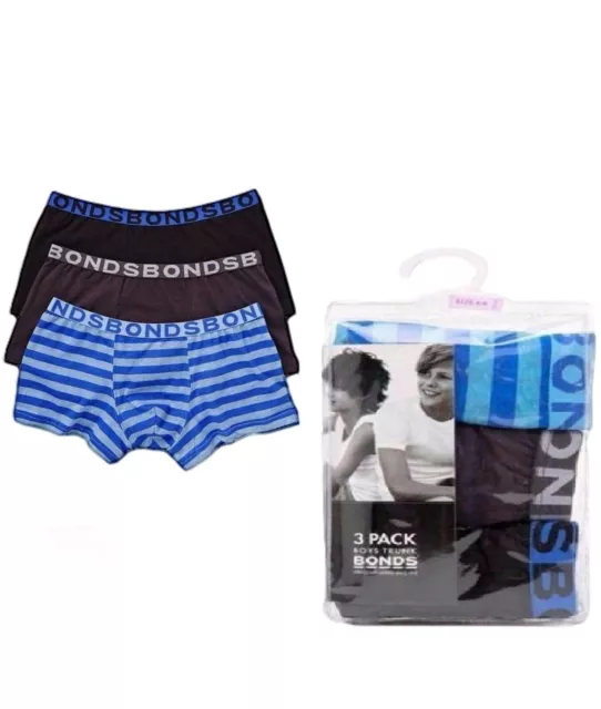 Boys Bonds Underwear 3 Pack Trunks Boyleg Blue Black Grey Shorts Blue