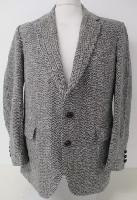 HARRIS TWEED Jacket, Blazer, Wool, Grey Black Herringbone, 40" Chest - R740