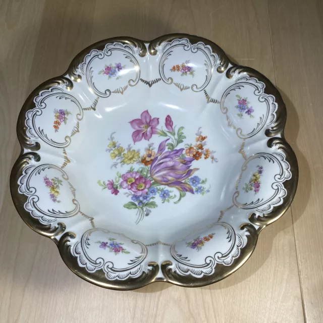 P.T. Bavaria Tirschenreuth Germany 10.5” in Pink Roses Serving Bowl Dish 3