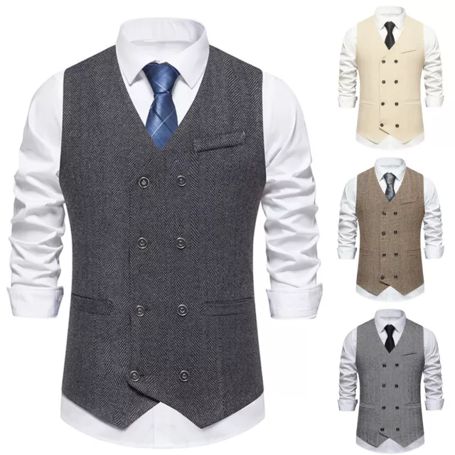 Men's Retro Double Breasted Vest Fashion Suit Vest Cotton T Shirts Men