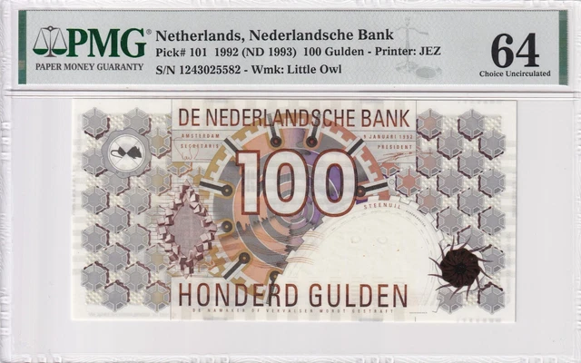 Netherlands 100 Gulden 1992 PMG 64