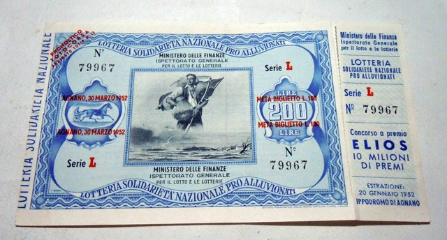 Lotteria di solidarietà nazionale pro alluvionati PICCOLO TAGLIA  TAGLIANDO STAC