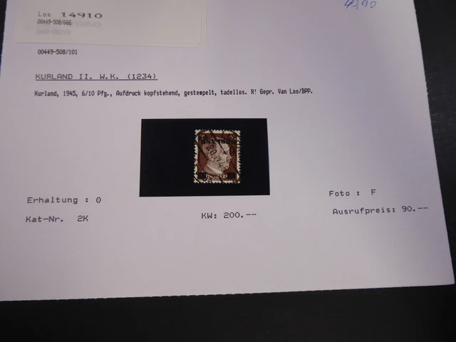Kurland 1945, 6/10Pf, Aufdr. kopfstehend, gepr. "Van Loo BPP", Mi.Nr.2K, ME 200