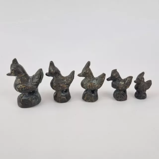 Antique Set Of 5 Burmese Bronze Opium Weights Stylised Birds 17g - 92g #6