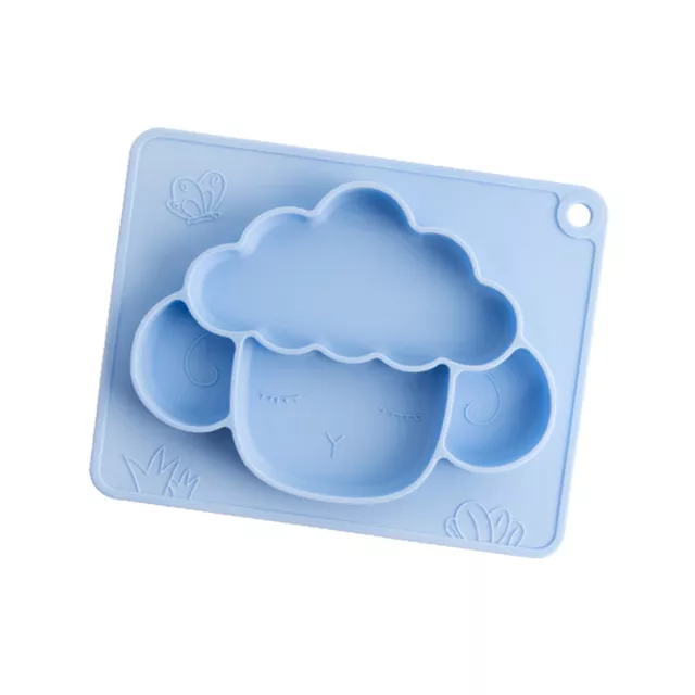 (Blue)Divided Grids Toddler Eating Plate Prevent Slip Silicone Baby Plate For