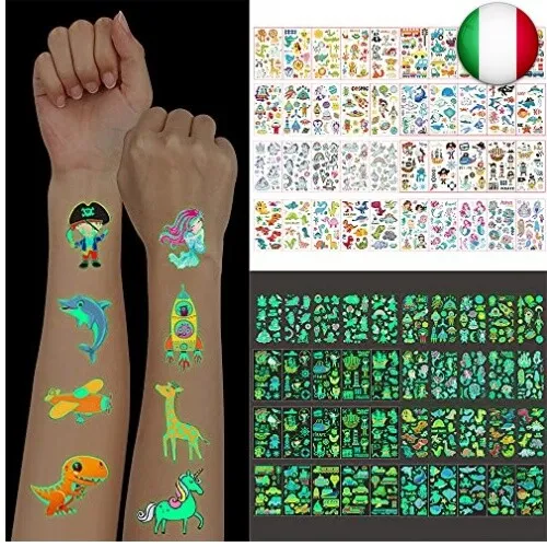 TATUAGGI TEMPORANEI PER Bambini, 400 Tatuaggi Finti Luminous Adesivi  Tatuaggi EUR 13,35 - PicClick IT
