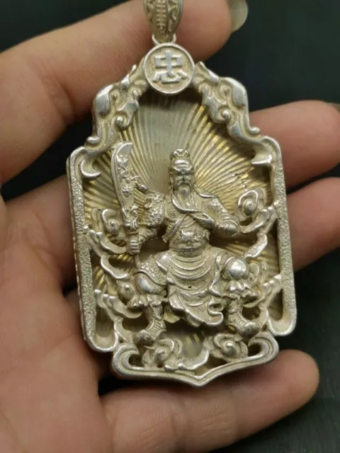 Old Chinese Tibet Silver Carved Guan Yu Wu God Of Wealth Amulet Pendant ak0207