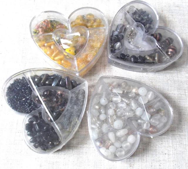 Lot De 4 Boîtes De Perles De Verre Artisanales En Forme De Cœur – Super Promo, Création Bijoux