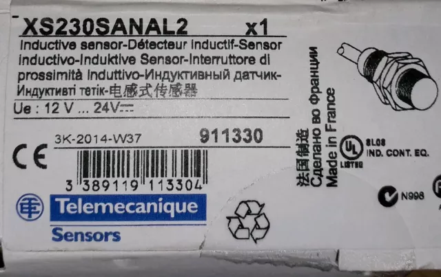 TELEMECANIQUE XS230SANAL2 INDUCTIVE PROXIMITY SENSOR CYL. M30 12-24V used