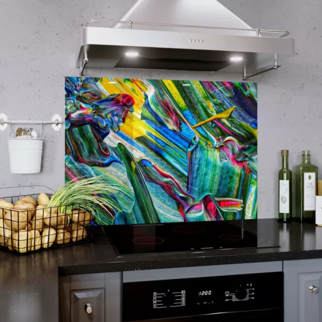 Glass Splashback Kitchen Tile Cooker Wall Panel ANY SIZE Abstract Paint Art
