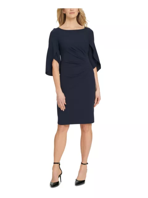 DKNY Womens Tulip Sleeve Scuba Crepe 3/4 Sleeve Above The Knee Sheath Dress