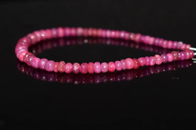 3-5MM Handmade PINK RUBY GEMSTONE A++ Smooth Rondelle Loose BEADS 7''For jewelry