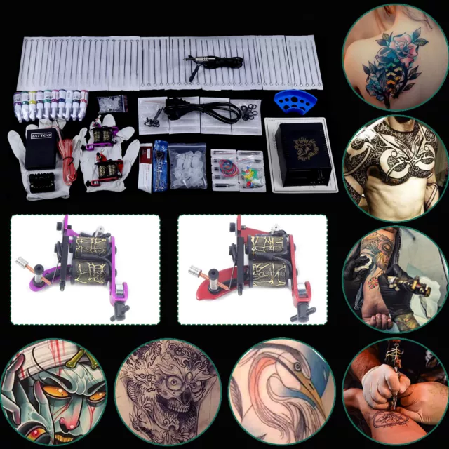 Kit completo de máquina de tatuaje profesional 2 pistola de tatuaje 50 agujas 20 tintas con fuente de alimentación