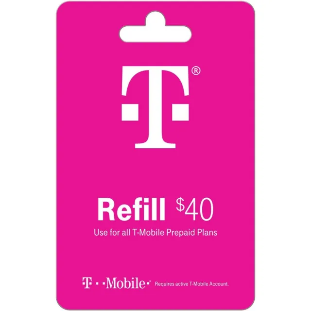 T-Mobile $40 Prepaid Refill Card, Air Time - Top up / Pin Recharge (Direct)