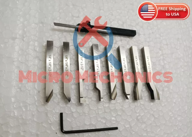 1/4" HSS Lathe Pre-Formed Tools Set Of 8 Pieces + Mini Parting Cut Off Tool 6mm