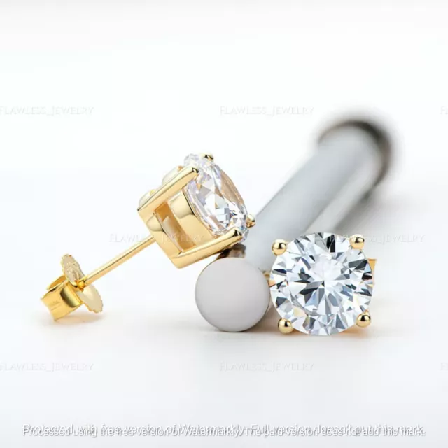 3Ct 14K Yellow Gold Over Moissanite Created VVS1 Excellent Round Cut Earrings