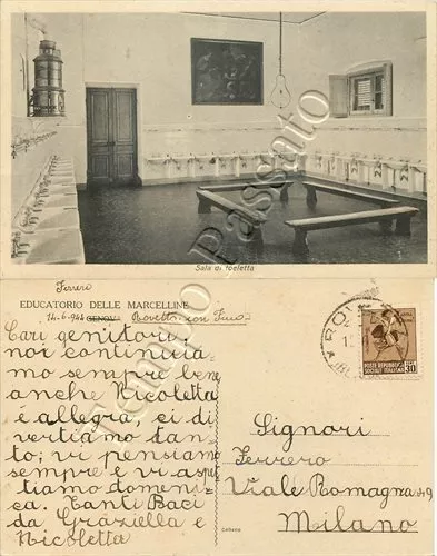 Cartolina di Rovetta con Fino, Educatorio delle Marcelline - Bergamo, 1944