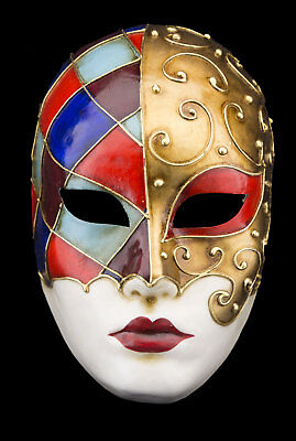 Mask from Venice Face Volto Red Blue Golden IN Paper Mache V77 2467