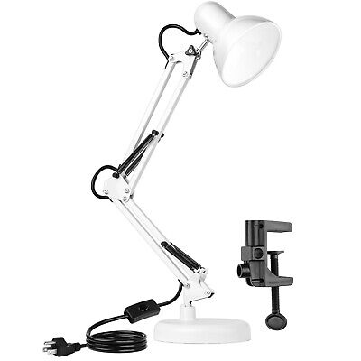 Desk Lamp Metal Adjustable Swing Arm, Eye-Caring Study Desk Lamps White