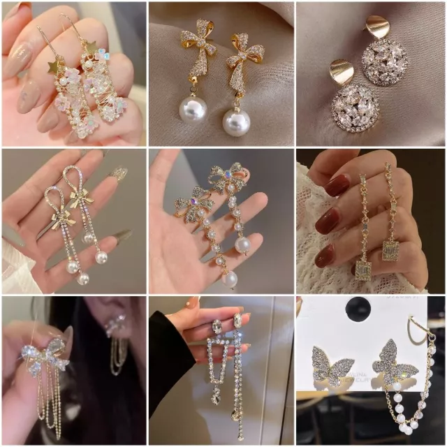 18k Gold Cubic Zirconia Drop Earrings Ear Stud Women Wedding Engagement Jewelry