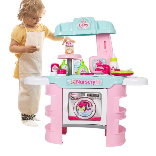 Kids Pretend Role Play Baby Doll Bath Table Nursery Care Playset Gift Toy Pink