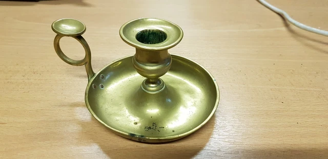 Bougeoir à main ancien laiton avec poignée porte allumettes vintage - Décoration
