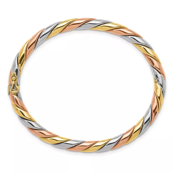 14K TRI COLOR Gold Twisted Hinged Bangle Bracelet $2,667.45 - PicClick