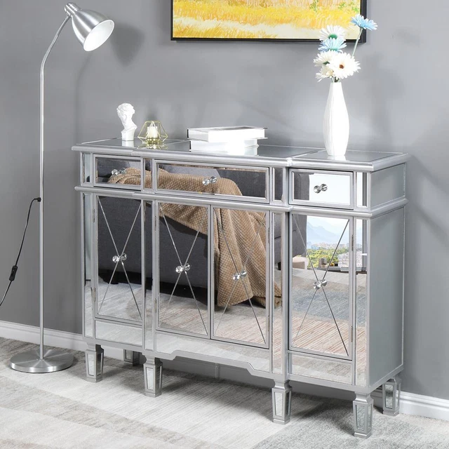 Mirrored Sideboard Buffet Console Table Storage Unit Entryway Furniture w/Drawer