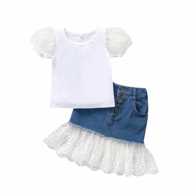 Kids Girls Ruffle Outfits Short Sleeve T-shirt Tops Skirt Dress Set Summer Suit