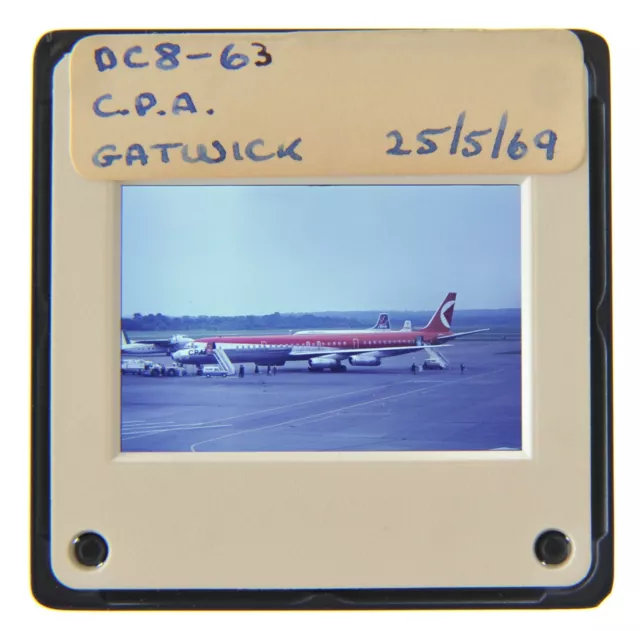 35Mm Slide Aircraft 1969 Douglas Dc8-63 Cpa Cathay Pacific Airlines At Gatwick