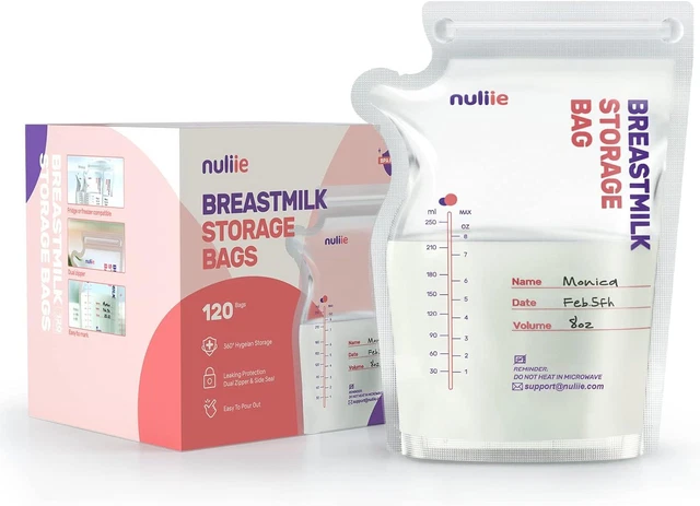 Nuliie 120 Uds Bolsas Almacenamiento de Leche Pre-esterilizadas, 250ml Bolsa...