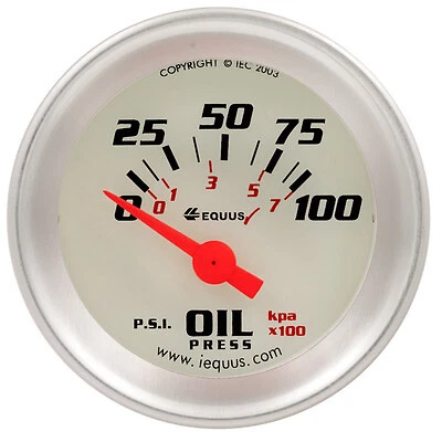 Equus 1-1/2 Dia Oil Pressure Gauge Silver 0-100psi - E8164