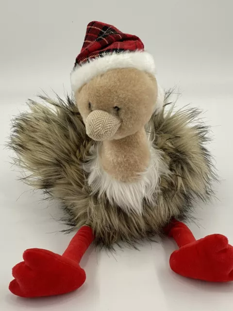 Pier 1 Imports Plush Christmas Ostrich Savanna -Santa Hat On -Stuffed Animal Toy
