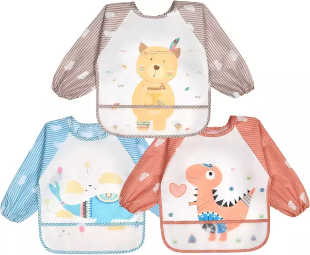 Baby Lätzchen Mit Lange Ärmeln,Ärmellätzchen Wasserdicht,Süßer Tierstil Baby Bib