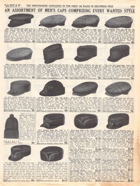 Vintage Paper Ad Men's Boys' Hats Collars Belts Garters Edwardian Macy's 1911