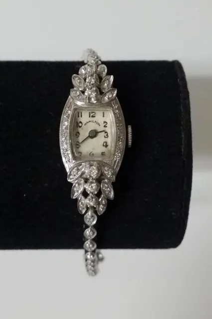 Ladies 14Kt White Gold Hamilton Wristwatch & Band Covered In Natural Diamonds