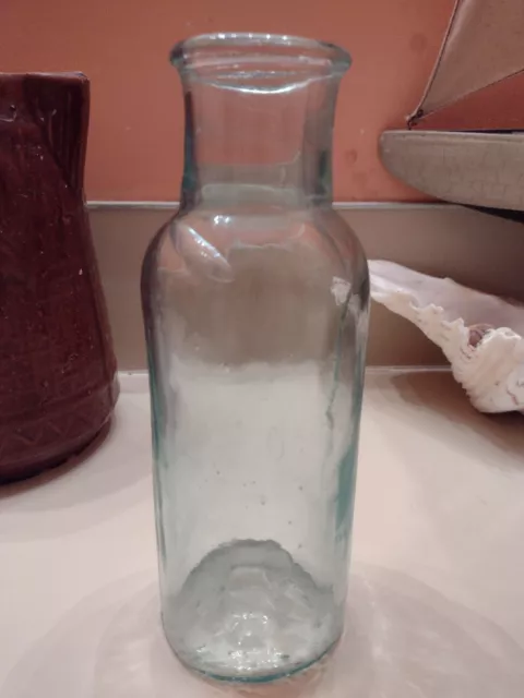 Antique Free Blown Early 1800's Open Pontil Bottle Crude Whittled , 7.75"x 2.75"