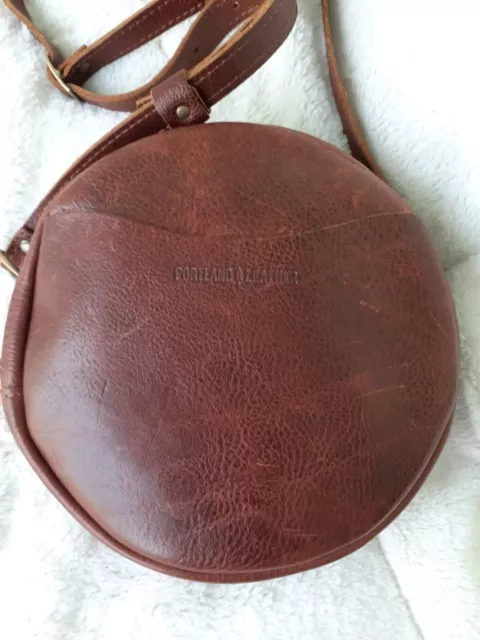 PORTLAND Leather Goods Brown Crossbody Round  9" Large Bag Purse