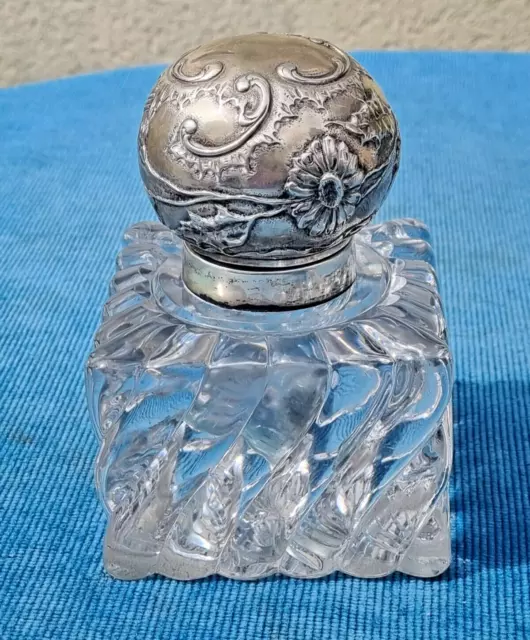 Magnifique encrier ancien en cristal de Baccarat et bouchon en Argent Massif