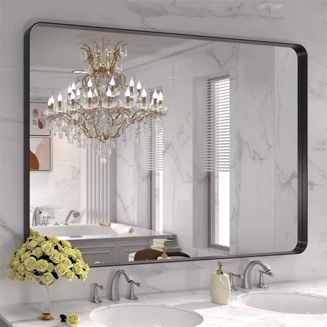 Large Bathroom Mirror Rounded Rectangle Anti-rust Frame Hang Horizontal Vertical