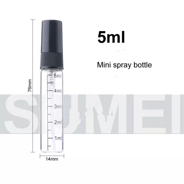 10-100x Glass Spray Bottle 5ml Empty Perfume Refill Sample Container W/Graduated