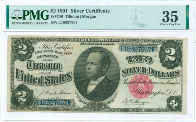 USA 2 Dollars Silver Certificate 1891, Friedberg # 246, P.327, PMG 35 Choice VF